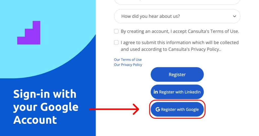 Image showing how to Register with Google on Cansulta 