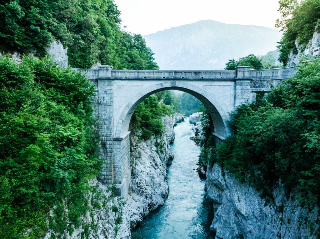 napoleons bridge over river soca slovenia aerial 2022 02 02 03 49 30 utc