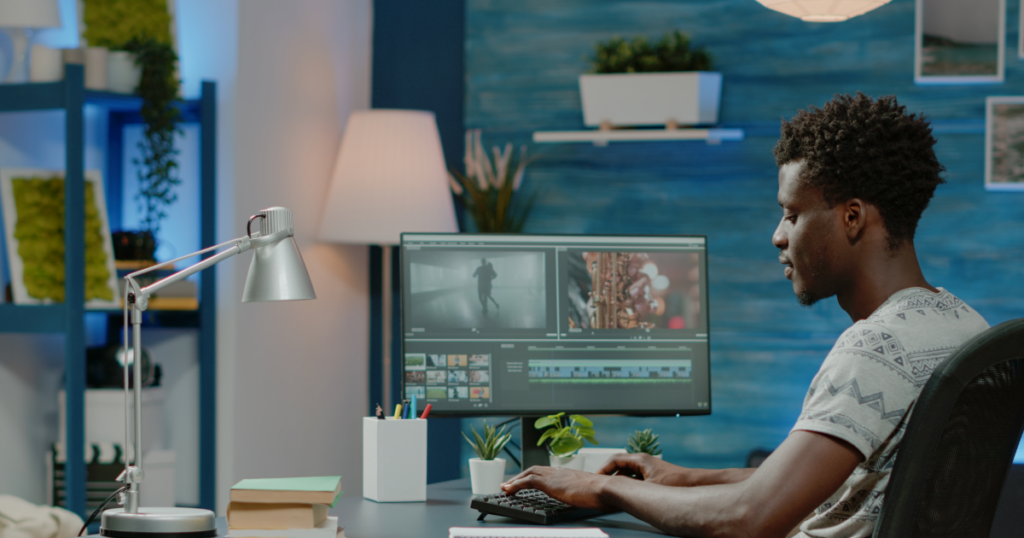 videographer editing - Encouraging telecommuting and remote work is an effective way for businesses to contribute to sustainability.