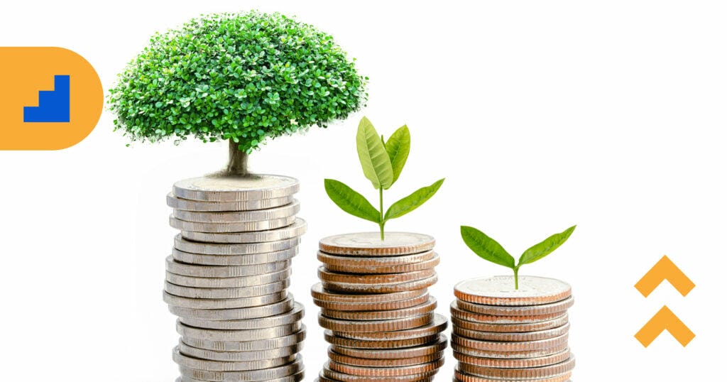 profitability and sustainability: plants growing from money
