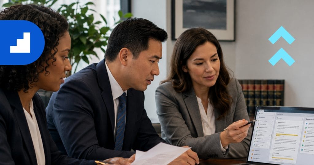 Law firm leadership team reviewing safe AI use cases and governance guardrails for legal practice.